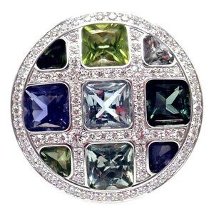Cartier Pasha 18k White Gold Diamond Color Stone Ring Box + Papers sz US 6 EU 52